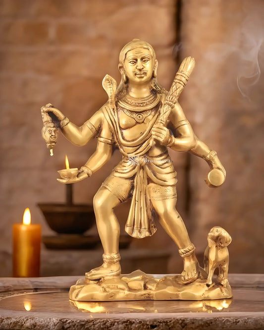 Brassaura™ Brass Batuk Bhairava Idol – 15 inch | 7.5 kg | Golden Finish | Large Handcrafted Statue for Protection & Home Temple Decor