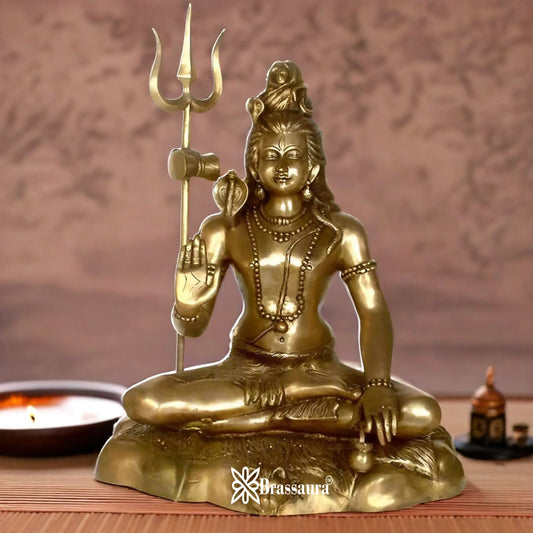 Brassaura™ Artistic Brass Lord Shiva Murti – Height 30 Inches & Weight 36 Kgs | Sacred Décor