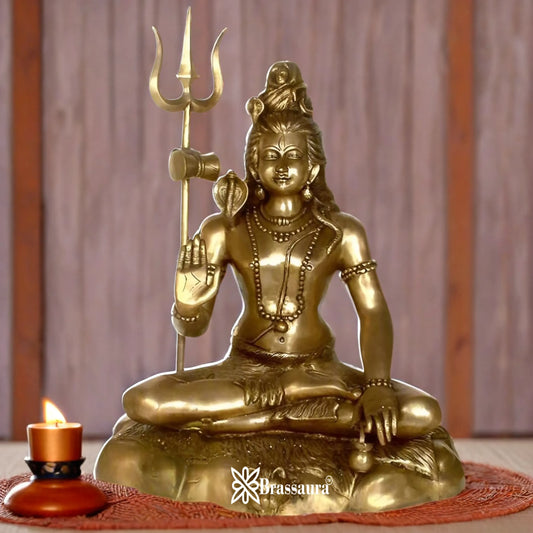 Brassaura™ Artistic Brass Lord Shiva Murti – Height 30 Inches & Weight 36 Kgs | Sacred Décor