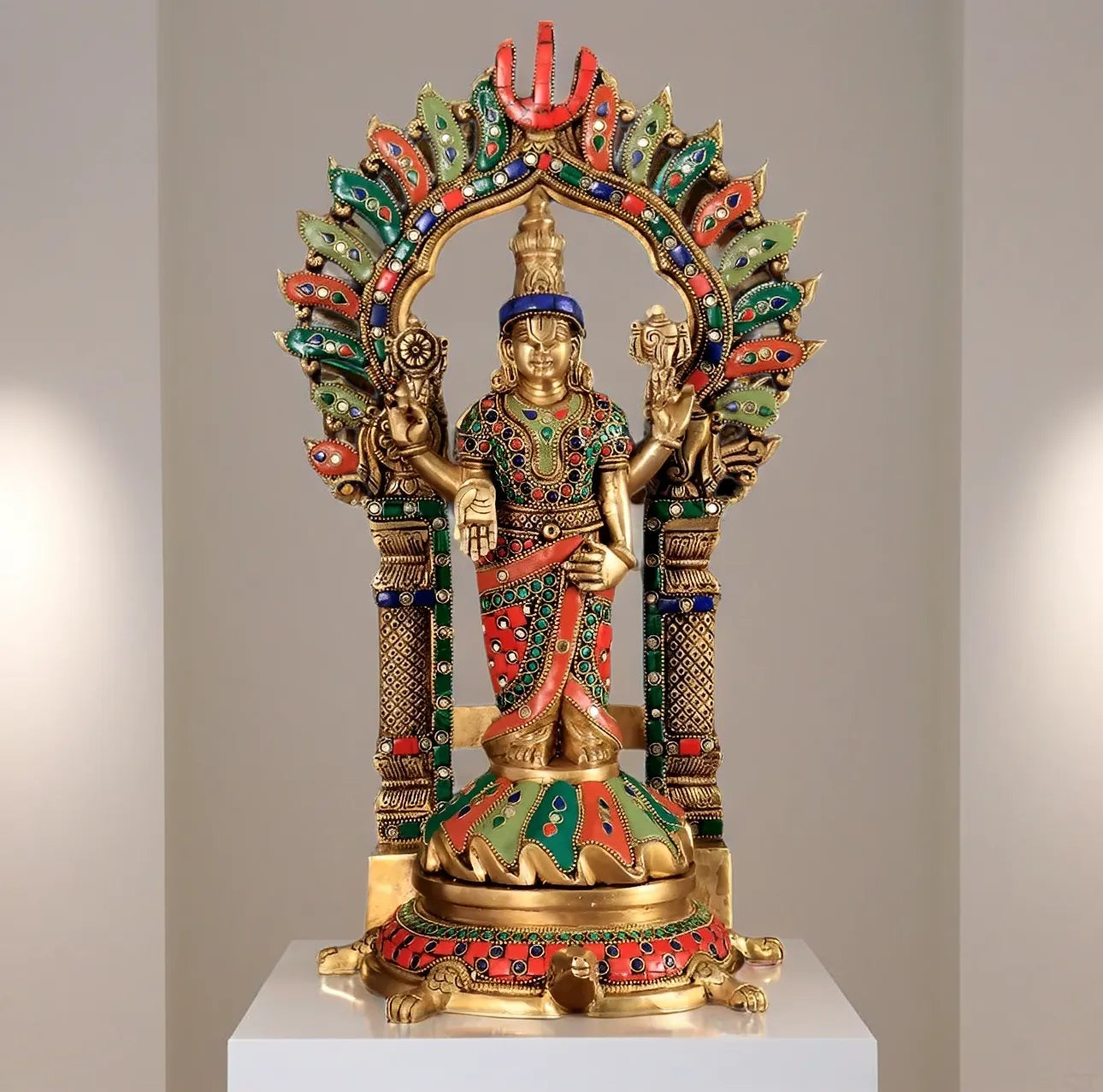 Brassaura™ Brass Lord Venkateshwara Swamy Statue with Prabhavali – 17 Inches, 7.6 Kgs