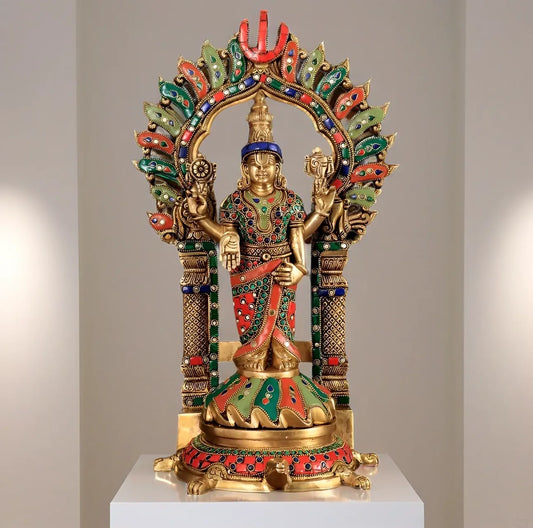 Brassaura™ Brass Lord Venkateshwara Swamy Statue with Prabhavali – 17 Inches, 7.6 Kgs