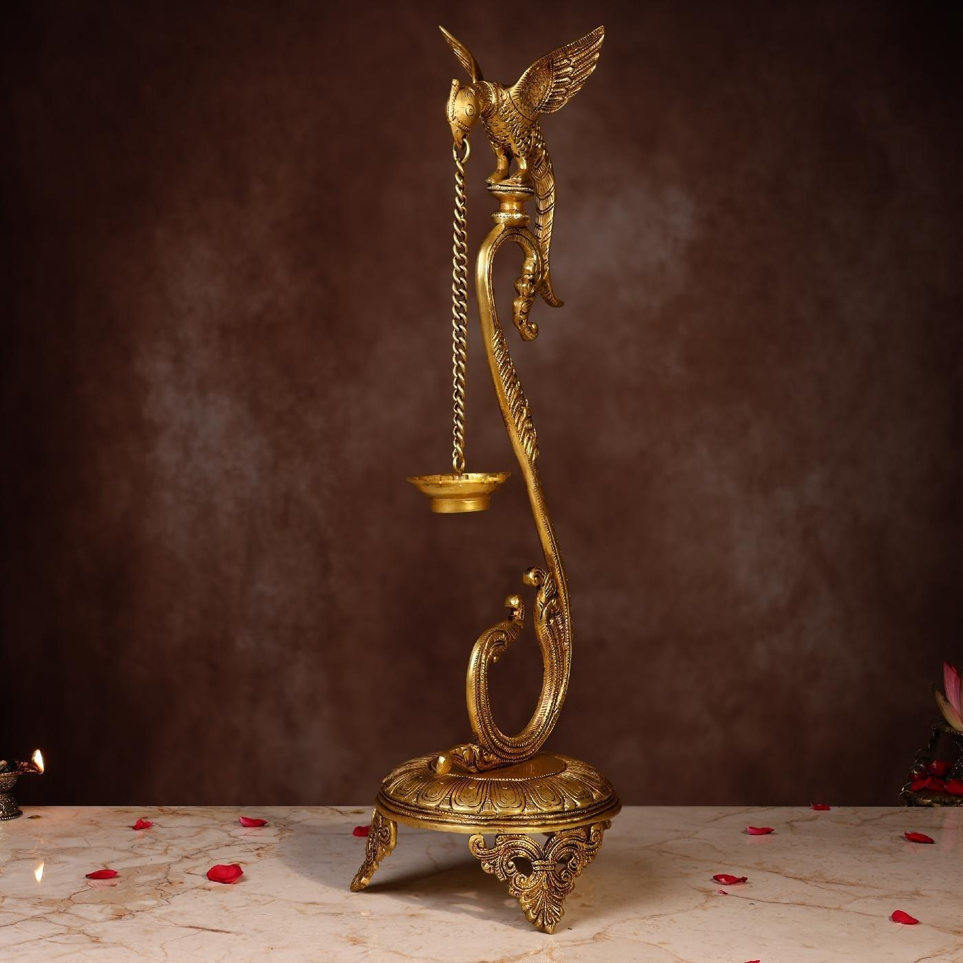 BRASS PARROT WITH LAMP HEIGHT 24 INCH