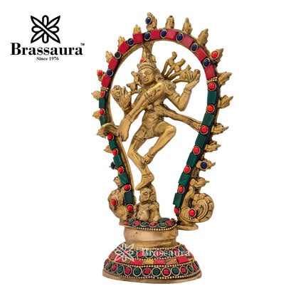 Brass Gem Stone Work Dancing Natraj Idol for Home and Decor Weight 1 Kg Height 23 cm