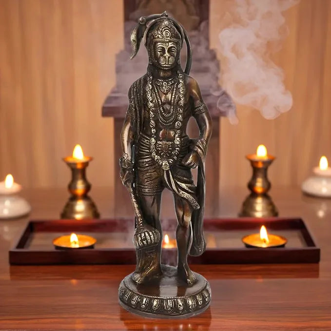 Brassaura™ Traditional Brass Hanuman Idol – Height 11.2 Inches & Weight 2.2 Kgs | Devotional Figurine