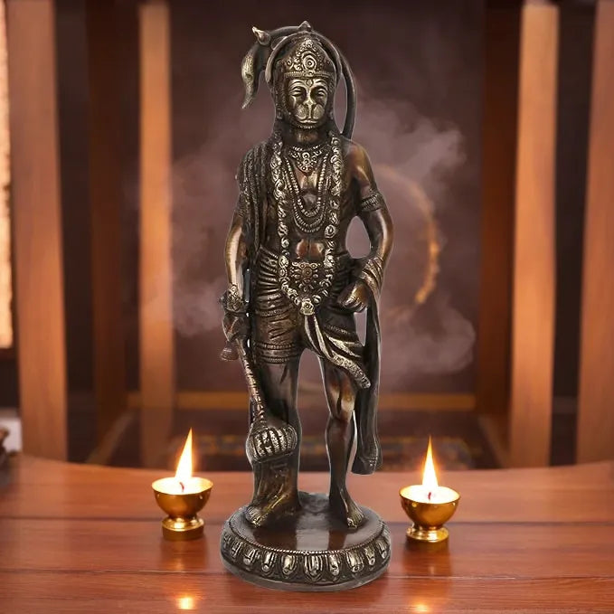 Brassaura™ Traditional Brass Hanuman Idol – Height 11.2 Inches & Weight 2.2 Kgs | Devotional Figurine