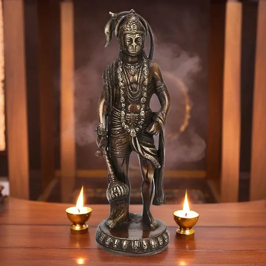 Brassaura™ Traditional Brass Hanuman Idol – Height 11.2 Inches & Weight 2.2 Kgs | Devotional Figurine