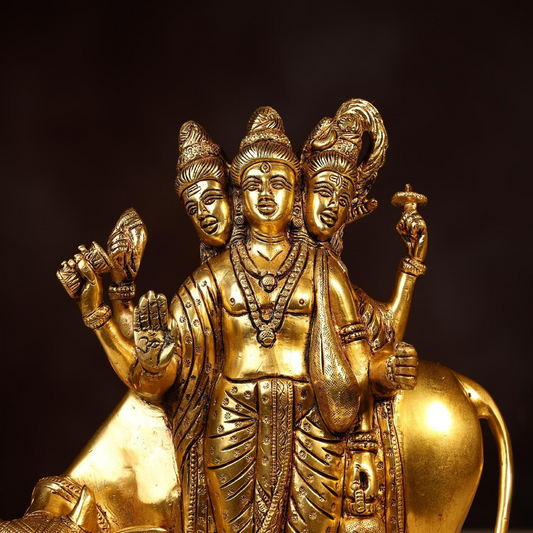 BRASS LORD DATTATREYA MURTI - HEIGHT 10.5 INCH