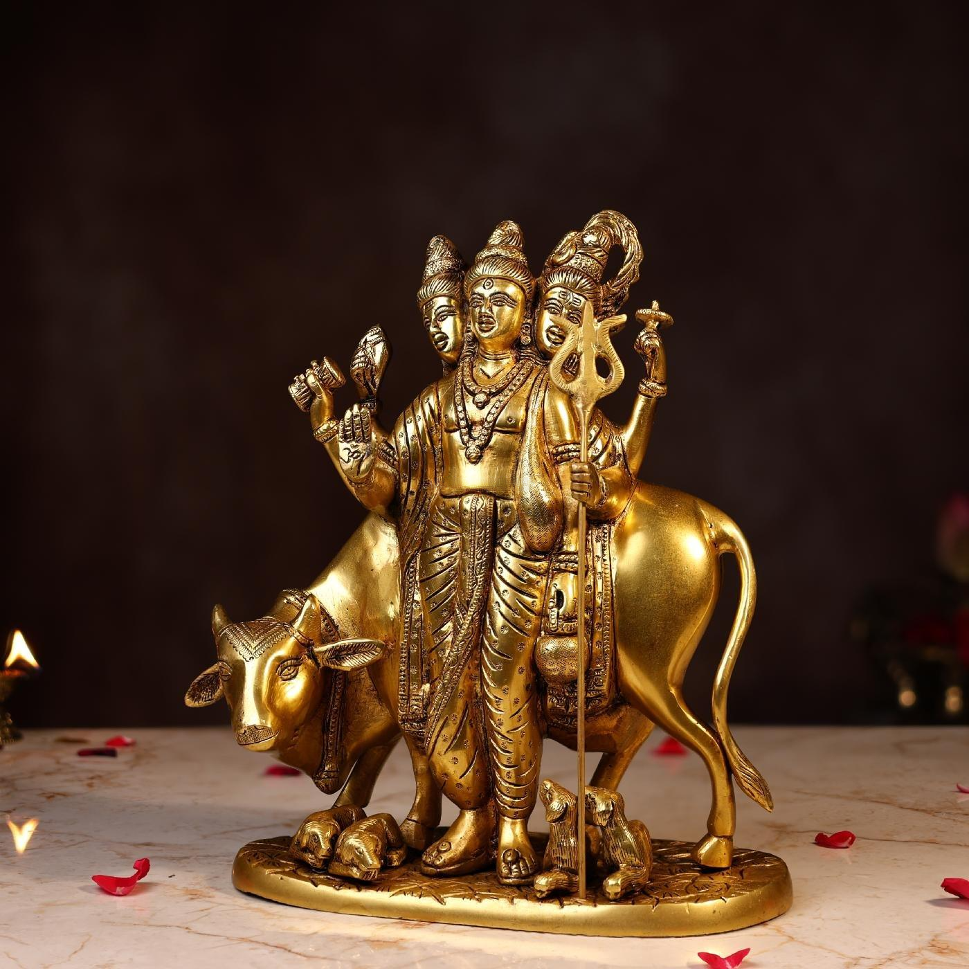 BRASS LORD DATTATREYA MURTI - HEIGHT 10.5 INCH