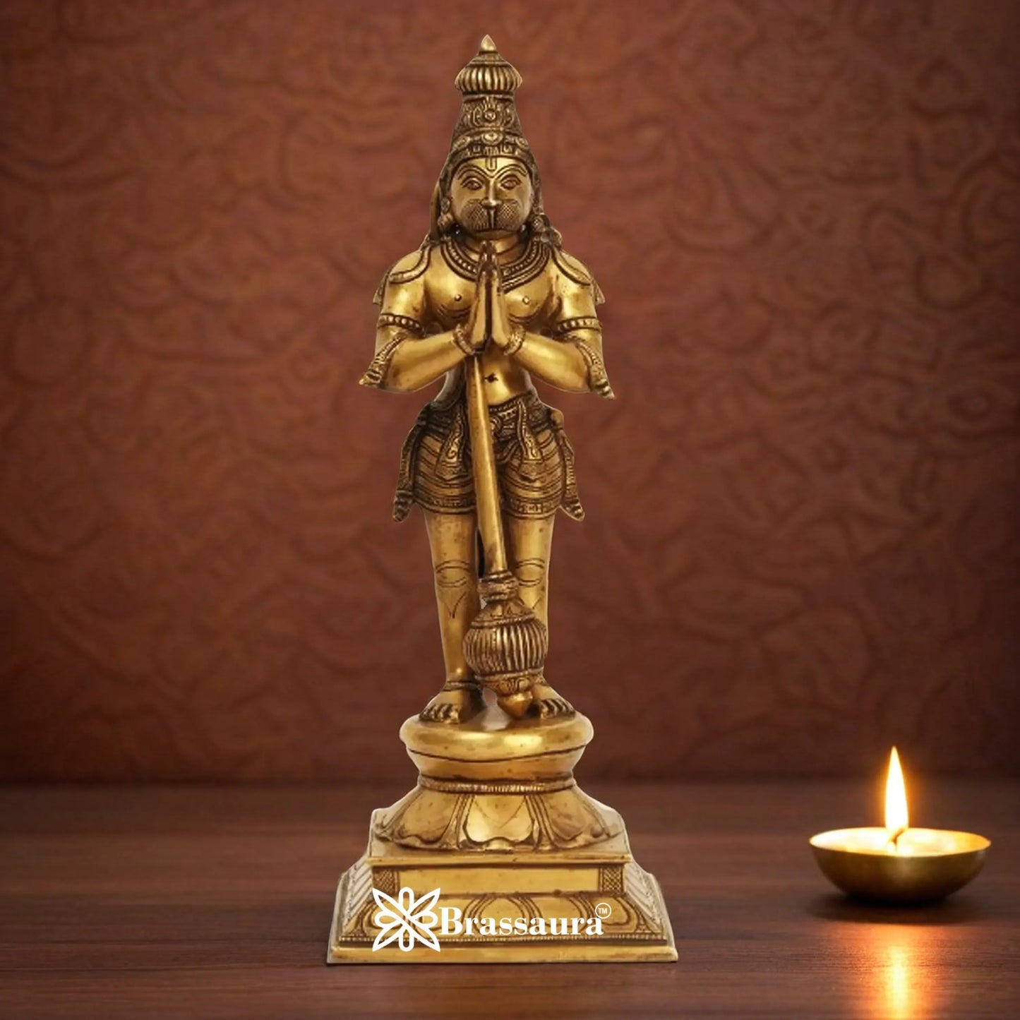 Brassaura™ Brass Standing Hanuman Statue with Fine Craft – Height 16 Inches & Weight 4.38 Kgs