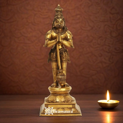 Brassaura™ Brass Standing Hanuman Statue with Fine Craft – Height 16 Inches & Weight 4.38 Kgs