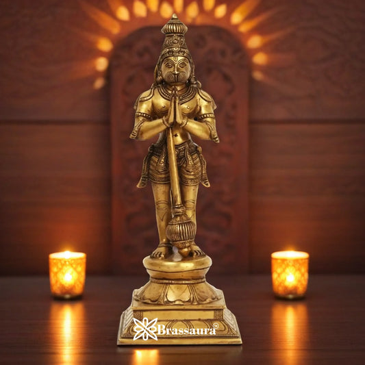 Brassaura™ Brass Standing Hanuman Statue with Fine Craft – Height 16 Inches & Weight 4.38 Kgs