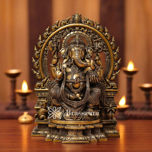 Brassaura™ Brass Ring Ganesha Idol for Home and Decor | Weight 18 Kgs | Height 18 Inches