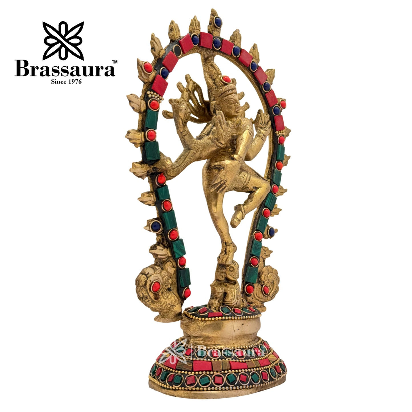 Brass Gem Stone Work Dancing Natraj Idol for Home and Decor Weight 1 Kg Height 23 cm