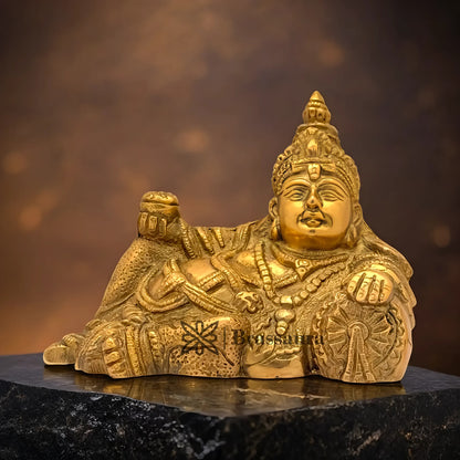 Brassaura™ Brass Kuber Idol – Height 5.6 Inches & Weight 1.9 Kgs | Handcrafted Pooja Sculpture