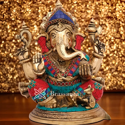 Brassaura™ Brass Ganesha Statue for Home Décor | Weight 6.8 Kgs | Height 10 Inches