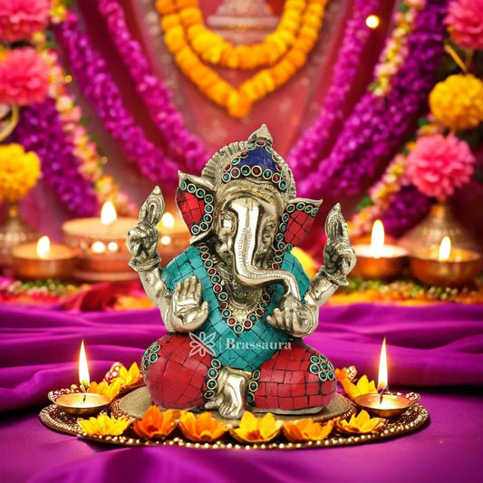 Brass Ganesha Statue For Home Decor And Gift Item Weight 2.4 Kg And Height 7.5 Inch