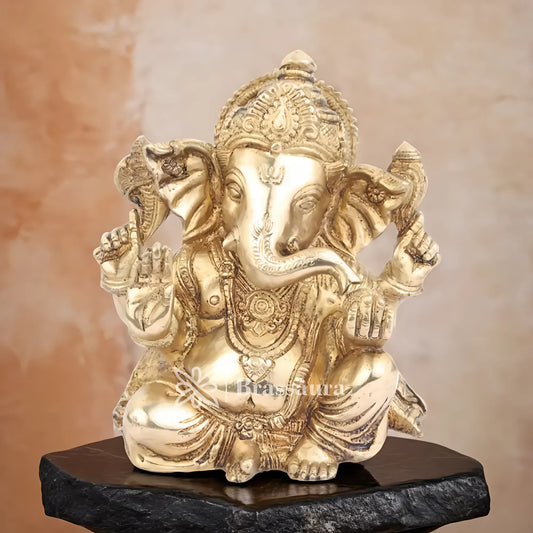 Brassaura™ Brass Ganesha Statue – “Symbol of Auspiciousness” | Height 8 Inches & Weight 2.8 Kgs