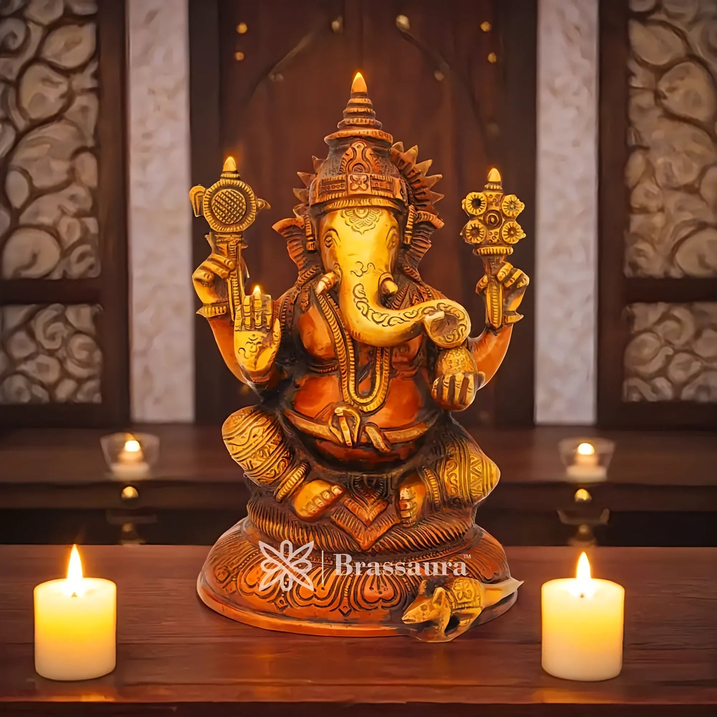 Brassaura™ Brass Ganesha Statue – “Lord of Beginnings” | Height 8 Inches & Weight 2.2 Kgs
