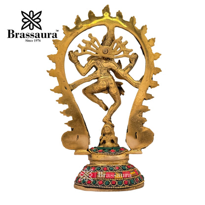 Brass Gem Stone Work Dancing Natraj Idol for Home and Decor Weight 1 Kg Height 23 cm