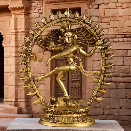 Brassaura™ Pure Brass Lord Shiva Nataraja with Oval Ring | Handcrafted Spiritual Showpiece | Weight 3.2 Kgs | Height 12 Inches