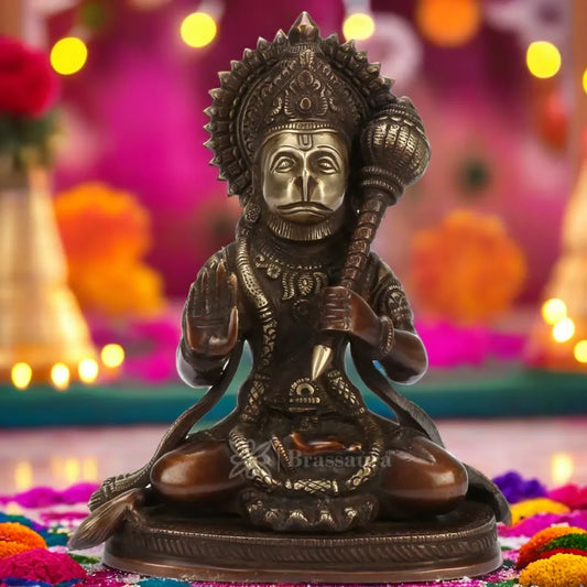 Brassaura™ Brass Hanuman Idol – Height 9.2 Inches & Weight 2.7 Kgs | Divine Gifting