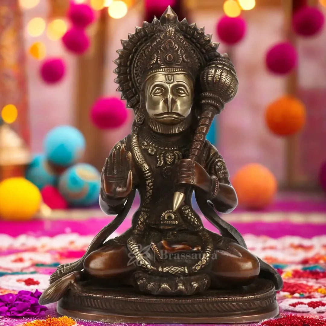 Brassaura™ Brass Hanuman Idol – Height 9.2 Inches & Weight 2.7 Kgs | Divine Gifting