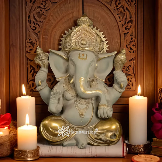 Brassaura™ Brass Ganesha Idol | Height 12 Inches & Weight 9.2 Kgs
