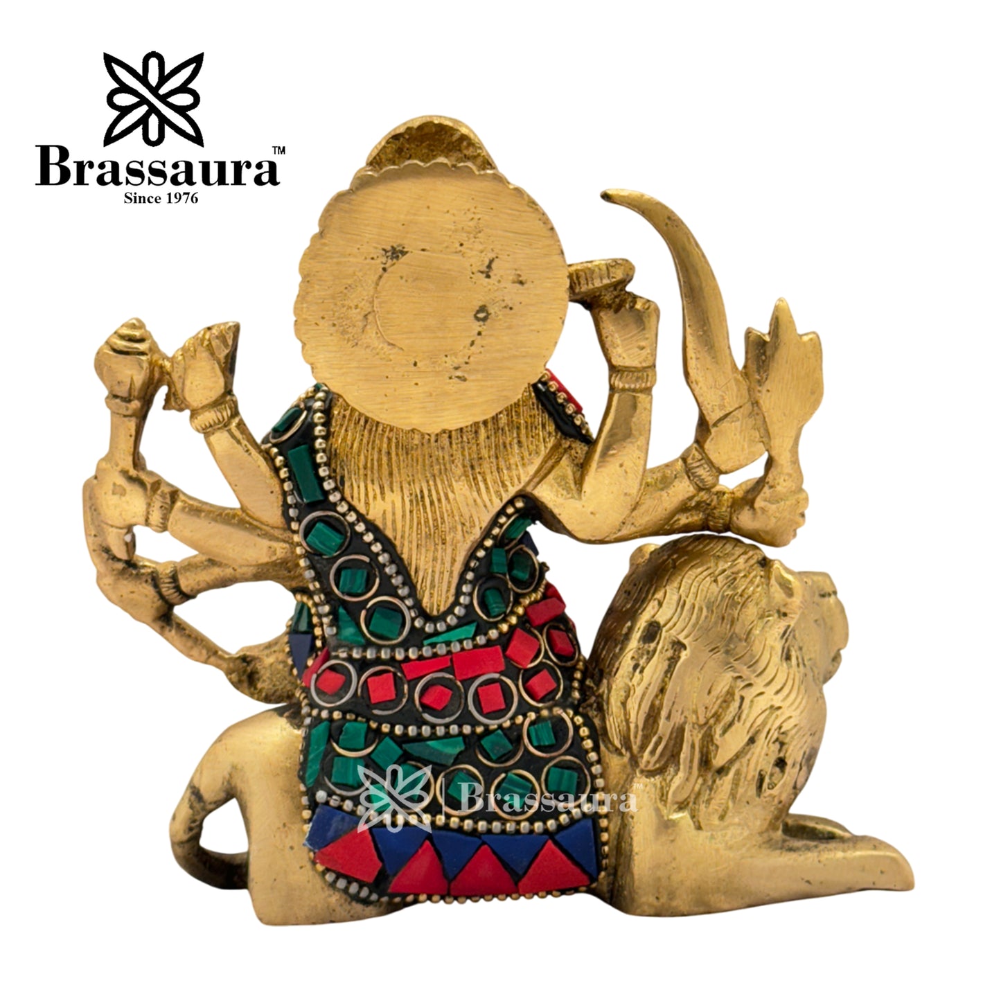 Brass Gem Stone Work Durga ma Idol for Home and Decor Weight .9 Kg Height 12 cm