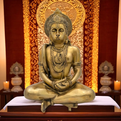 Brassaura™ Pure Brass Hanuman Idol – Sankat Mochan, 12 Inches Height & Weight 4.8 Kgs | Religious Décor