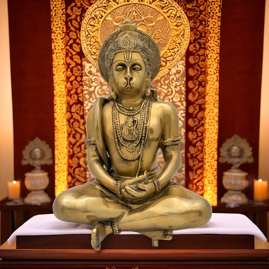 Brassaura™ Pure Brass Hanuman Idol – Sankat Mochan, 12 Inches Height & Weight 4.8 Kgs | Religious Décor