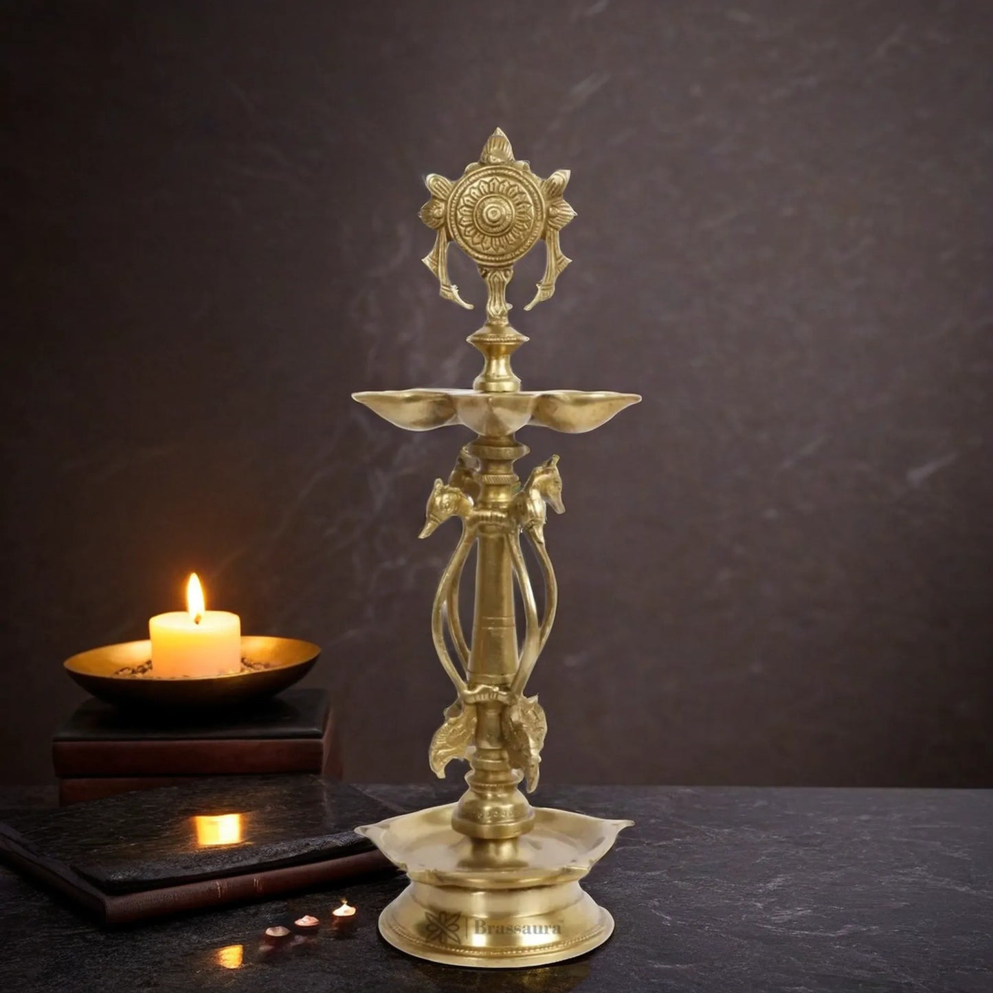 Brass Vishnu Chakra Diya Statue For Home Decor Weight 3 Kg And Height 15 inche