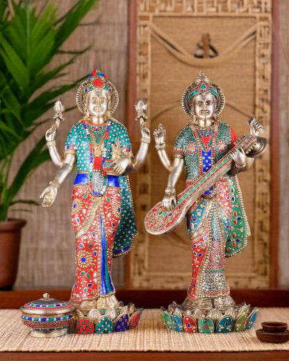 Brass Gem Stone Work Laxmi Mata for Home and Decor Height 25 Inches & Weight 34 Kgs