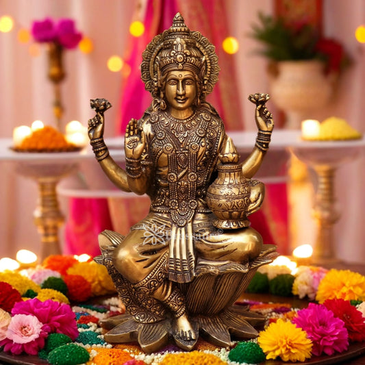 Brassaura™ Traditional Brass Laxmi Idol – Height 12 Inches & Weight 5.5 Kgs | Hindu Devotional Murti