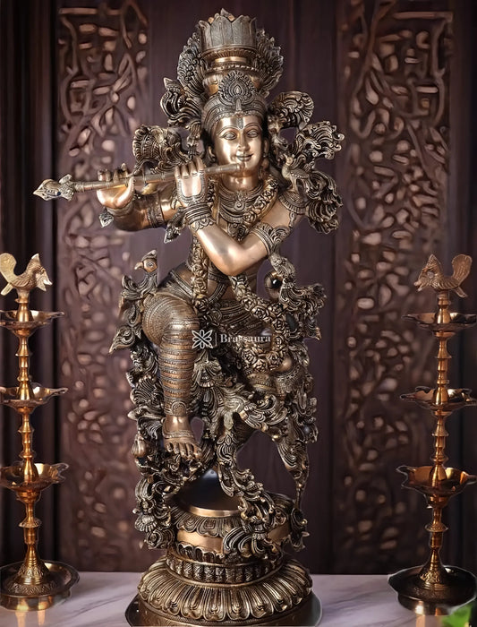 Brassaura™ Exquisite Handcrafted Brass Lord Krishna Sculpture – Height 48 Inches & Weight 75 Kgs