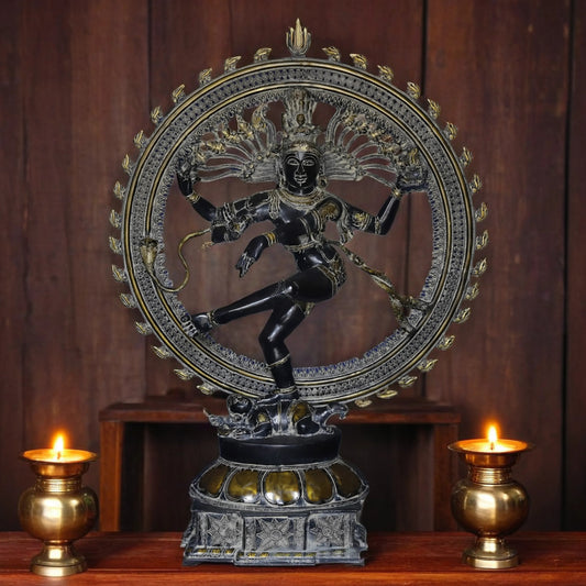 Brassaura™ Brass Nataraja Idol with Ornamental Frame – 54 inch | 76.17 kg | Antique Finish | Dancing Shiva Statue for Temple, Home & Cultural Decor