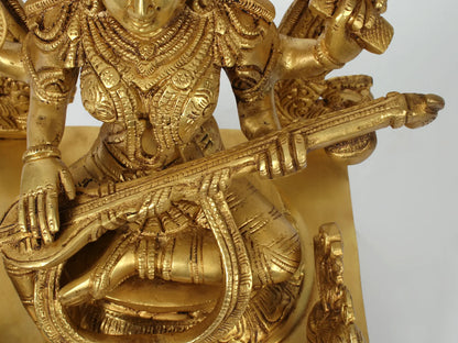 Brassaura® Brass Saraswati Statue | Height 20.47 Inches & Weight 13.53 kg