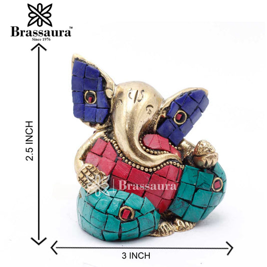Brass Ganesha Statue For Home Decor And Gift Item Weight .45 Kg And Height 2.5 Inch