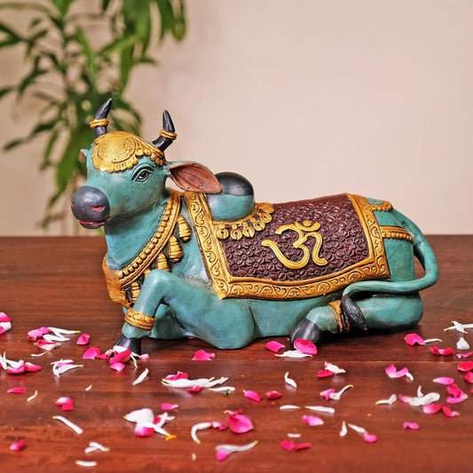 Brassaura® Brass Nandi Cow Sitting Statue | Height 13 Inches