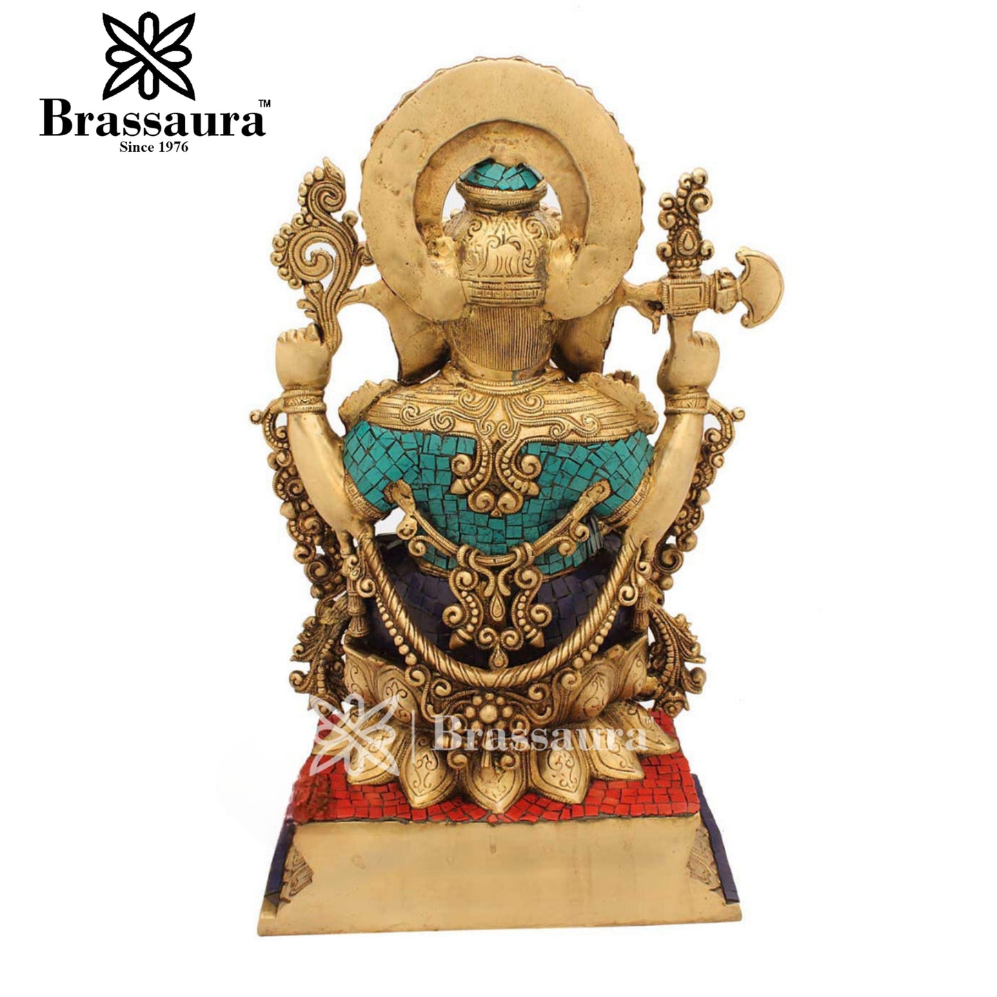 Brassaura™ Brass Gem Stone Work Ganesha Idol for Home and Decor | Weight 19 Kgs | Height 19 Inches