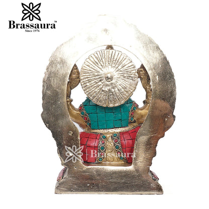 Brassaura™ Brass Gem Stone Work Ganesha Idol for Home and Decor | Weight 2.3 Kgs | Height 8.5 Inches