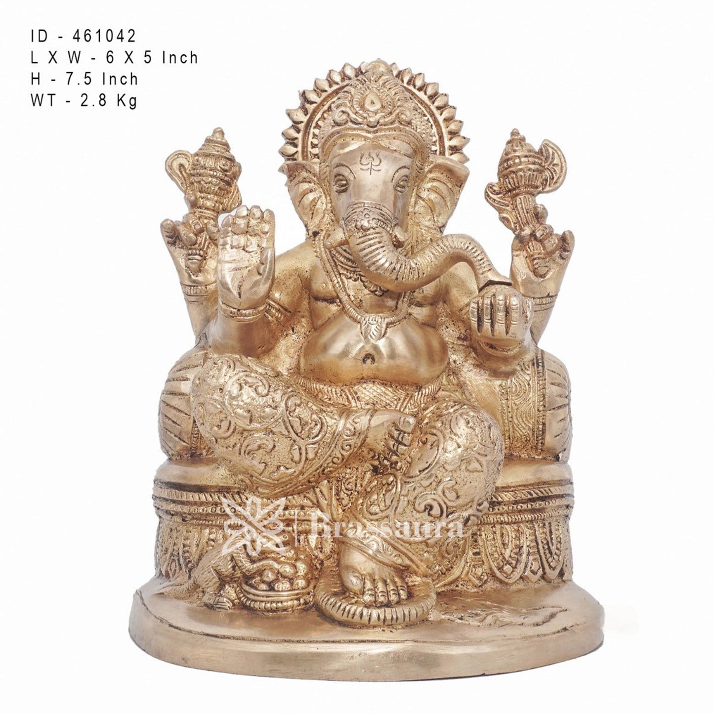 Brassaura™ Brass Ganesha Idol for Home and Decor | Weight 2.8 Kgs | Height 7.5 Inches