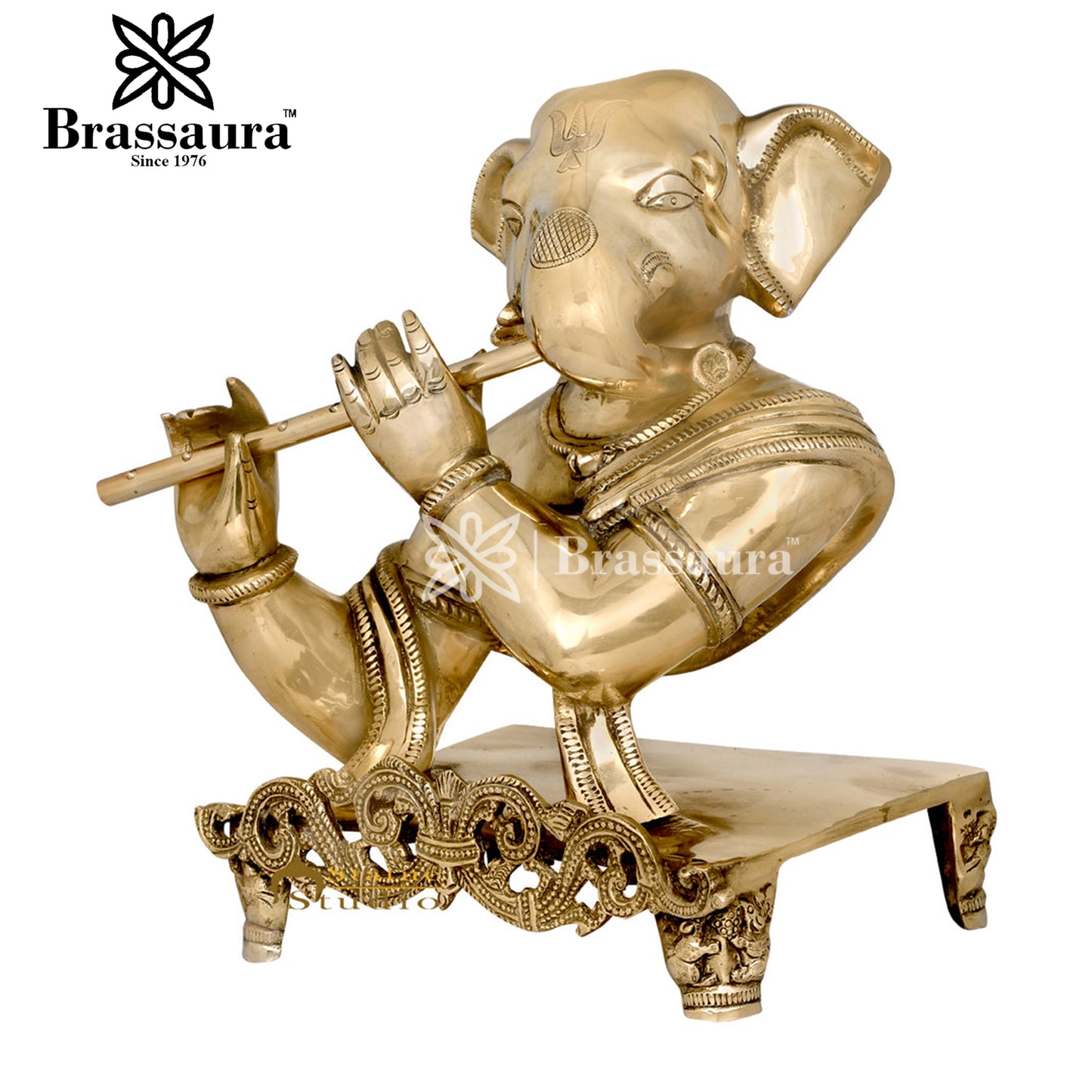 Brassaura™ Brass Ganesha Idol for Home and Decor | Weight 7.4 Kgs | Height 11 Inches