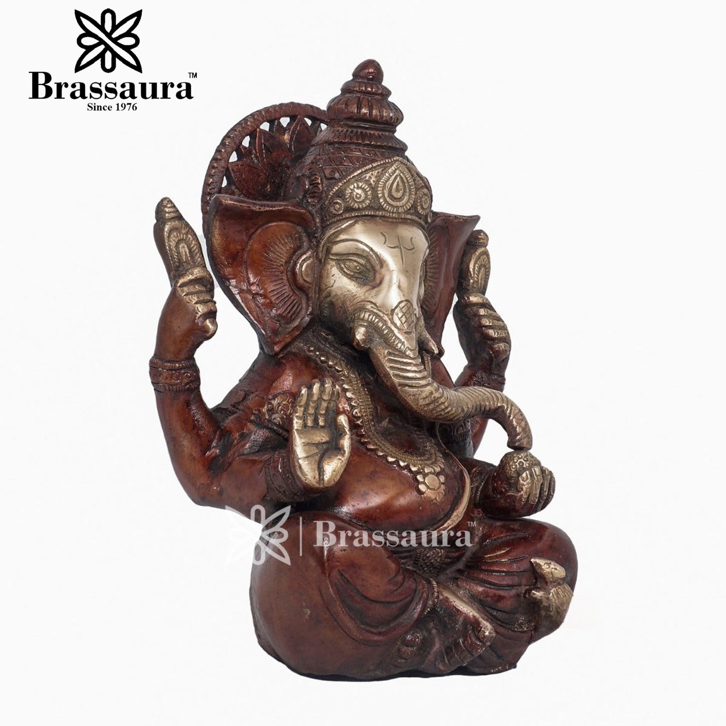 Brassaura™ Brass Antique Ganesha Idol for Home and Decor | Weight 3 Kgs | Height 7 Inches