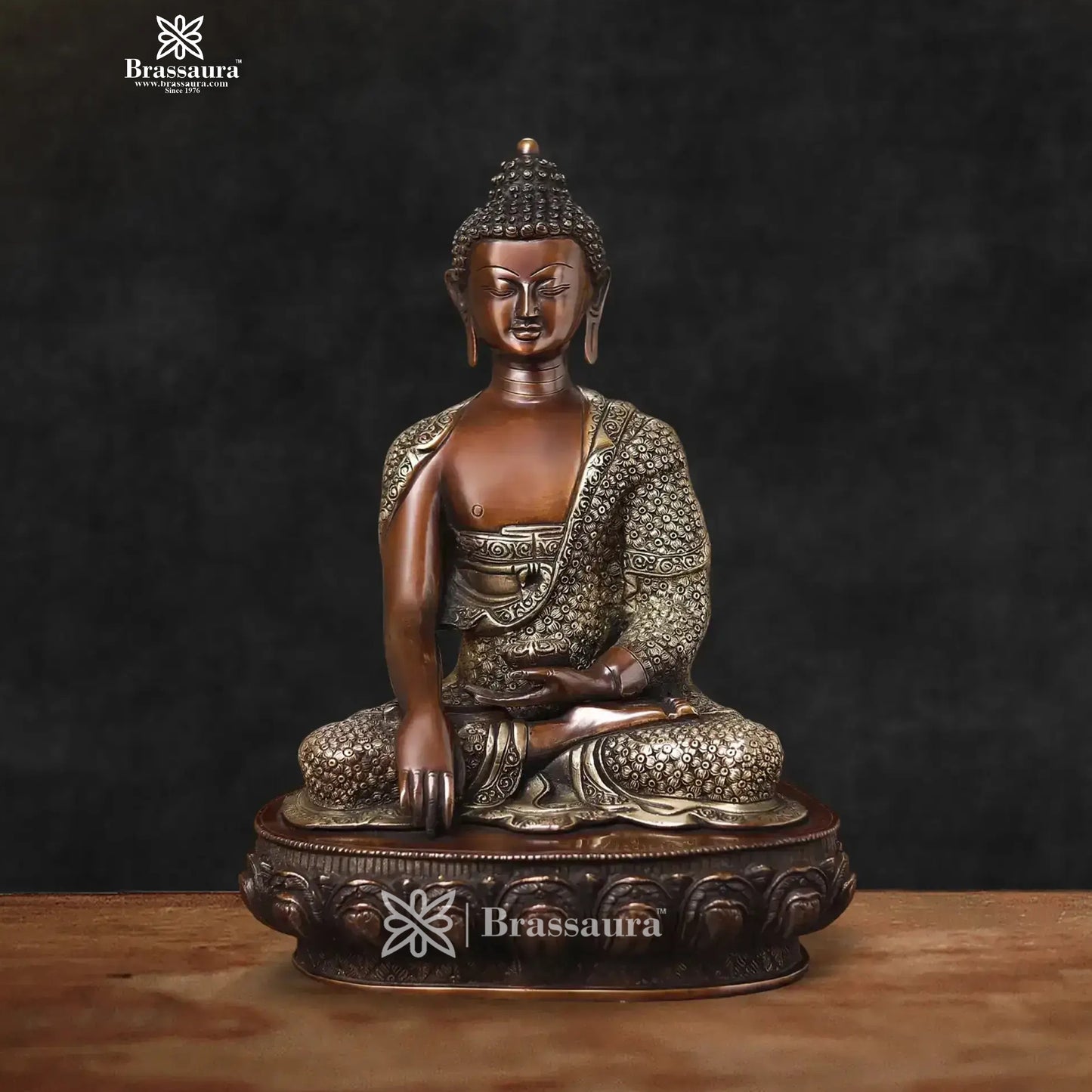 Brass Big Buddha statue for home and decor and gift Item weight 11.2 kg Height 17 inch