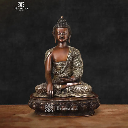 Brass Big Buddha statue for home and decor and gift Item weight 11.2 kg Height 17 inch