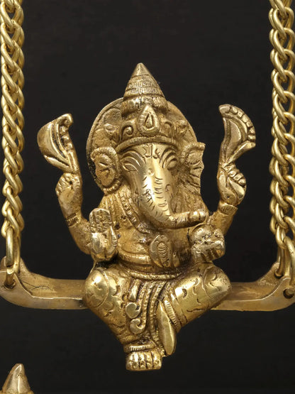 Brassaura™ Brass Lord Ganesha on Kirtimukha Swing with Dangling Bells | Height 14 Inches & Weight 2.82 kgs