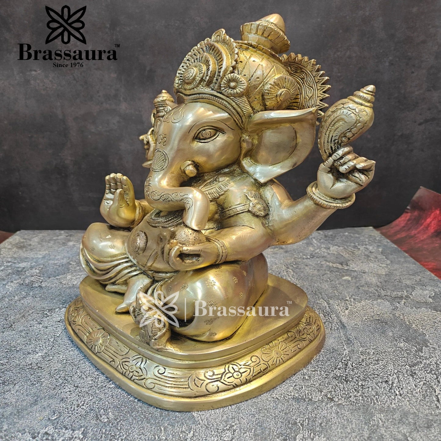 Brassaura™ Brass Ganesha Statue for Home and Decor | Weight 12 Kgs | Height 16 Inches