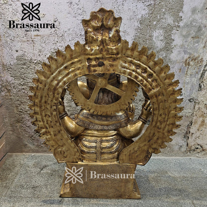 Brassaura™ Brass Big Ring Ganesha Statue for Home and Decor | Weight 130 Kgs | Height 50 Inches