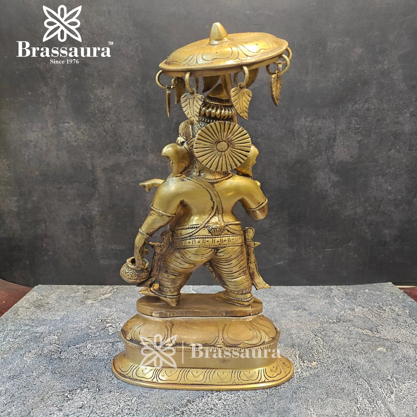 Brassaura™ Brass Umbrella Ganesha Statue for Home and Decor | Weight 5 Kgs | Height 15 Inches