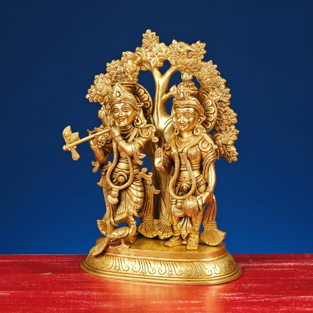 Brassaura® Brass Radha & Krishna Statue for Home Temple | Height 13.5 Inches